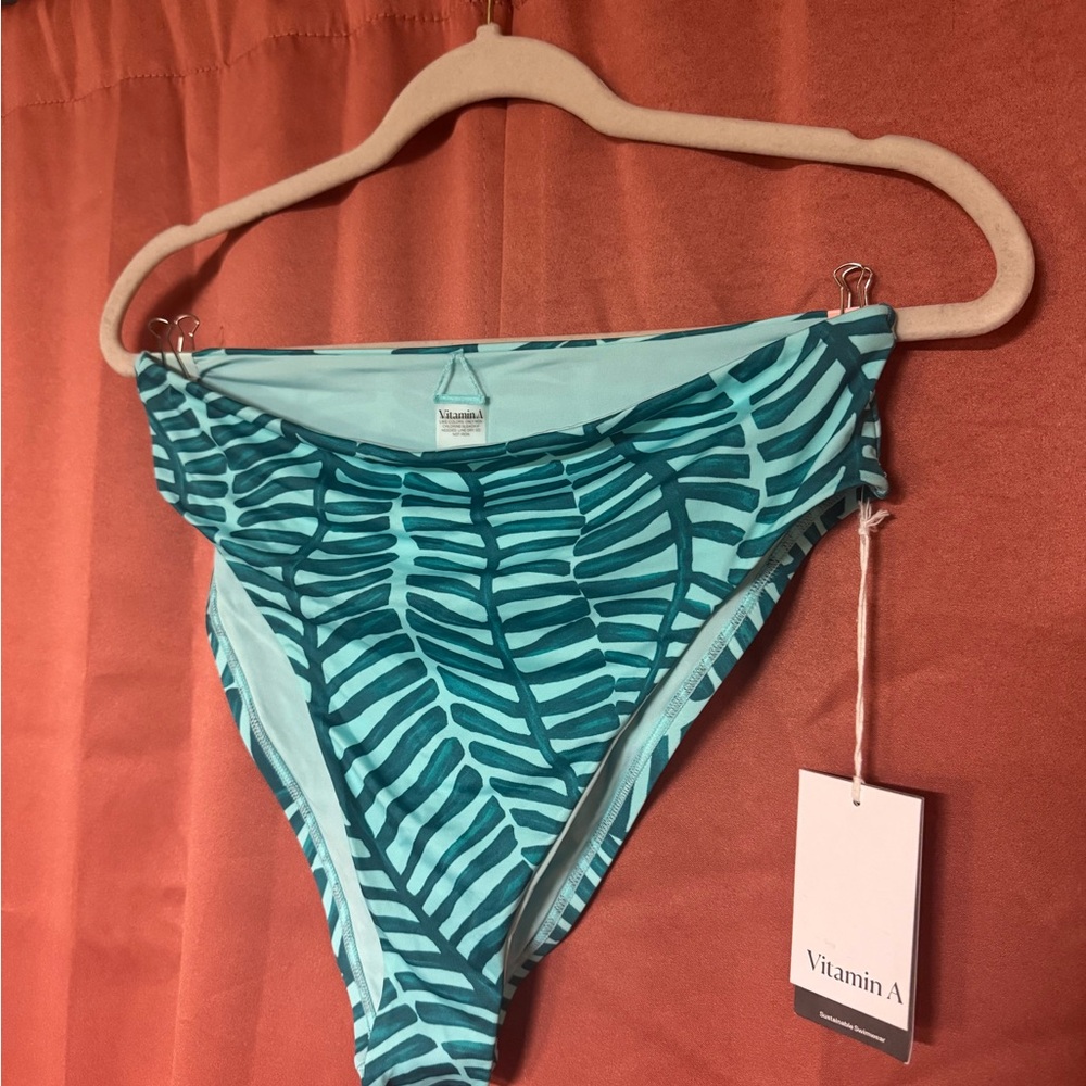 Vitamin A Teal Leaf High-waisted Bikini Bottom